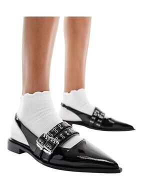 RAID‎ Ichika slingback flats with buckles in black patent